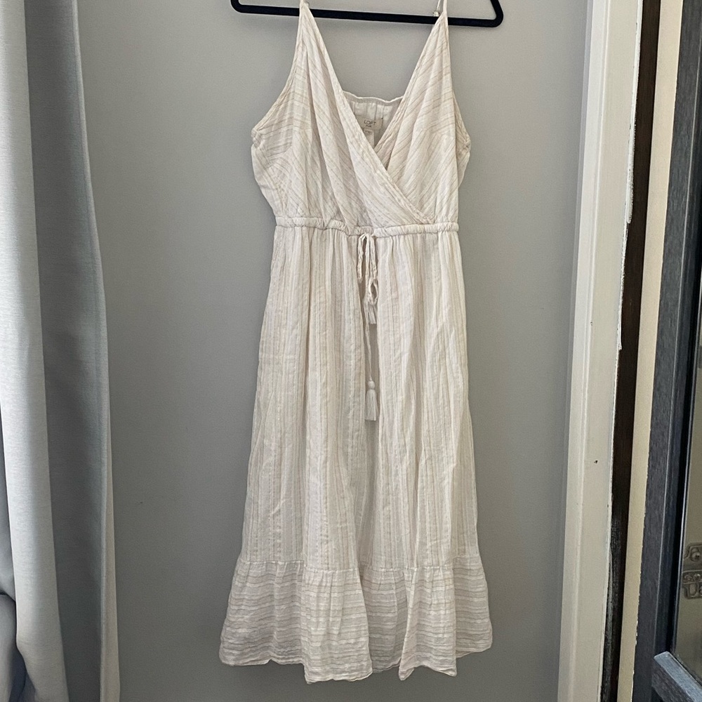 LOFT White Sleeveless Plunge Midi Dress